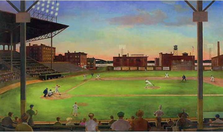 First Pitch Under the Lights in the Baseball Stadium Full Wall Mural UR2027M